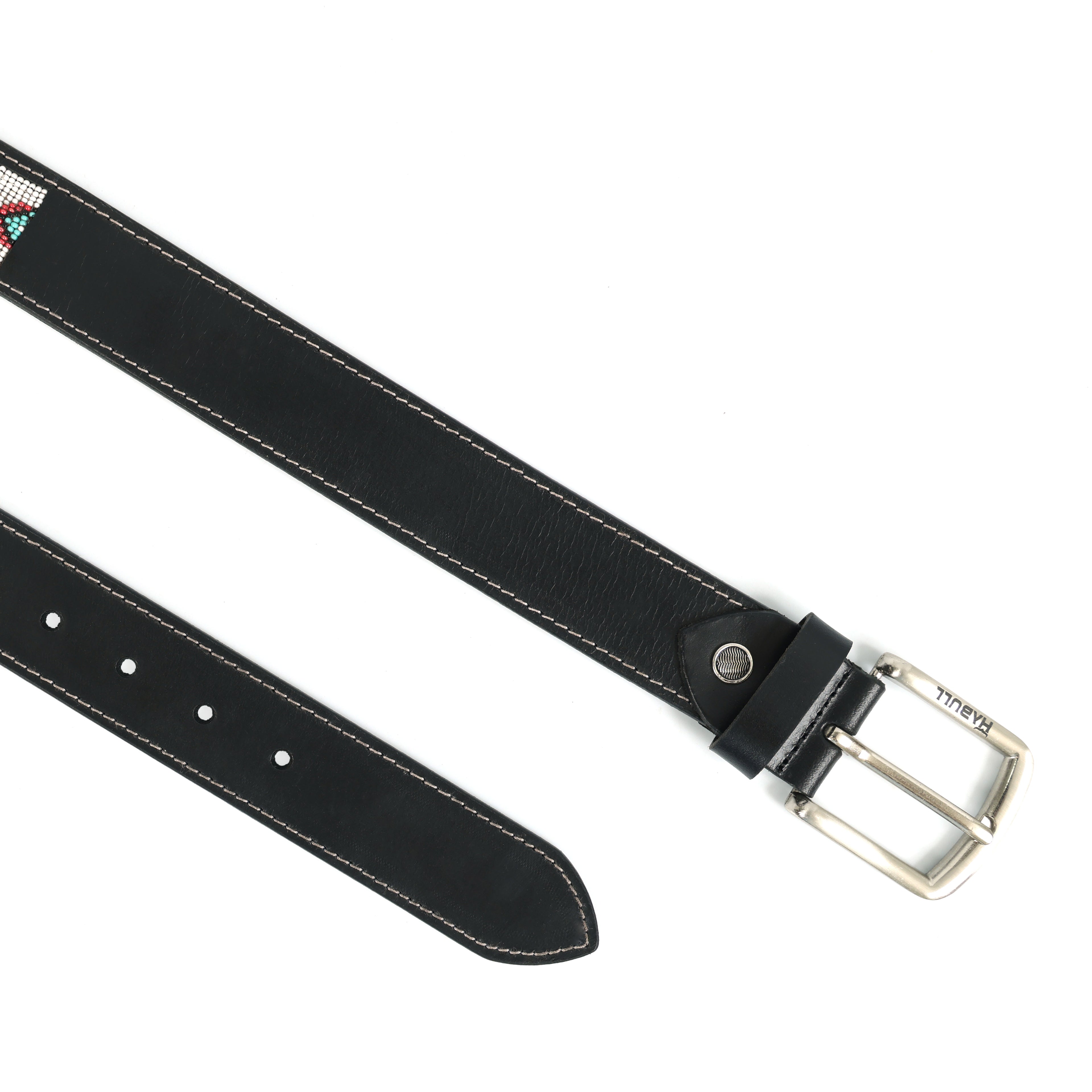 Handcrafted Beaded Leather Belt – Premium Black Leather with Colorful Artisan Detailing