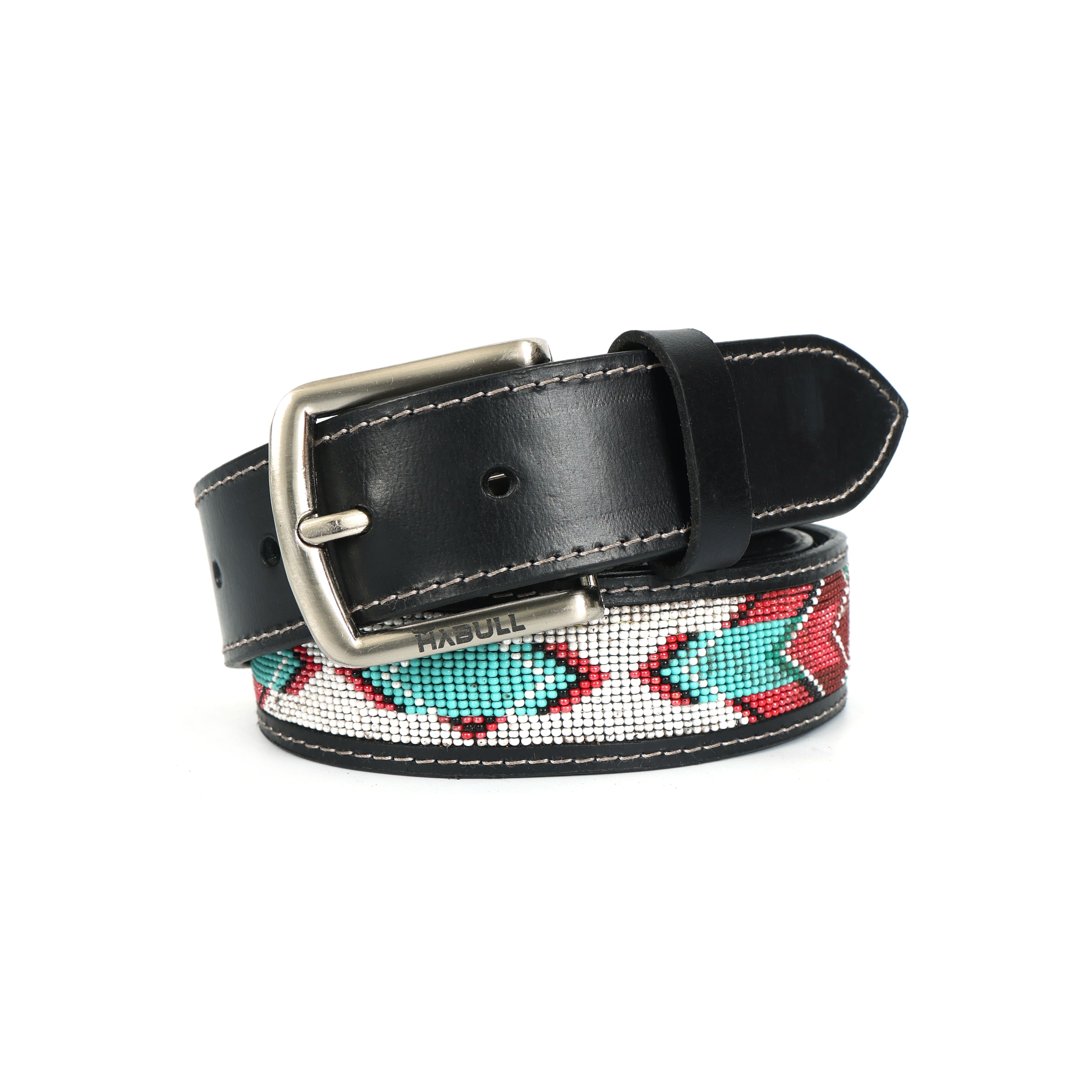 Handcrafted Beaded Leather Belt – Premium Black Leather with Colorful Artisan Detailing