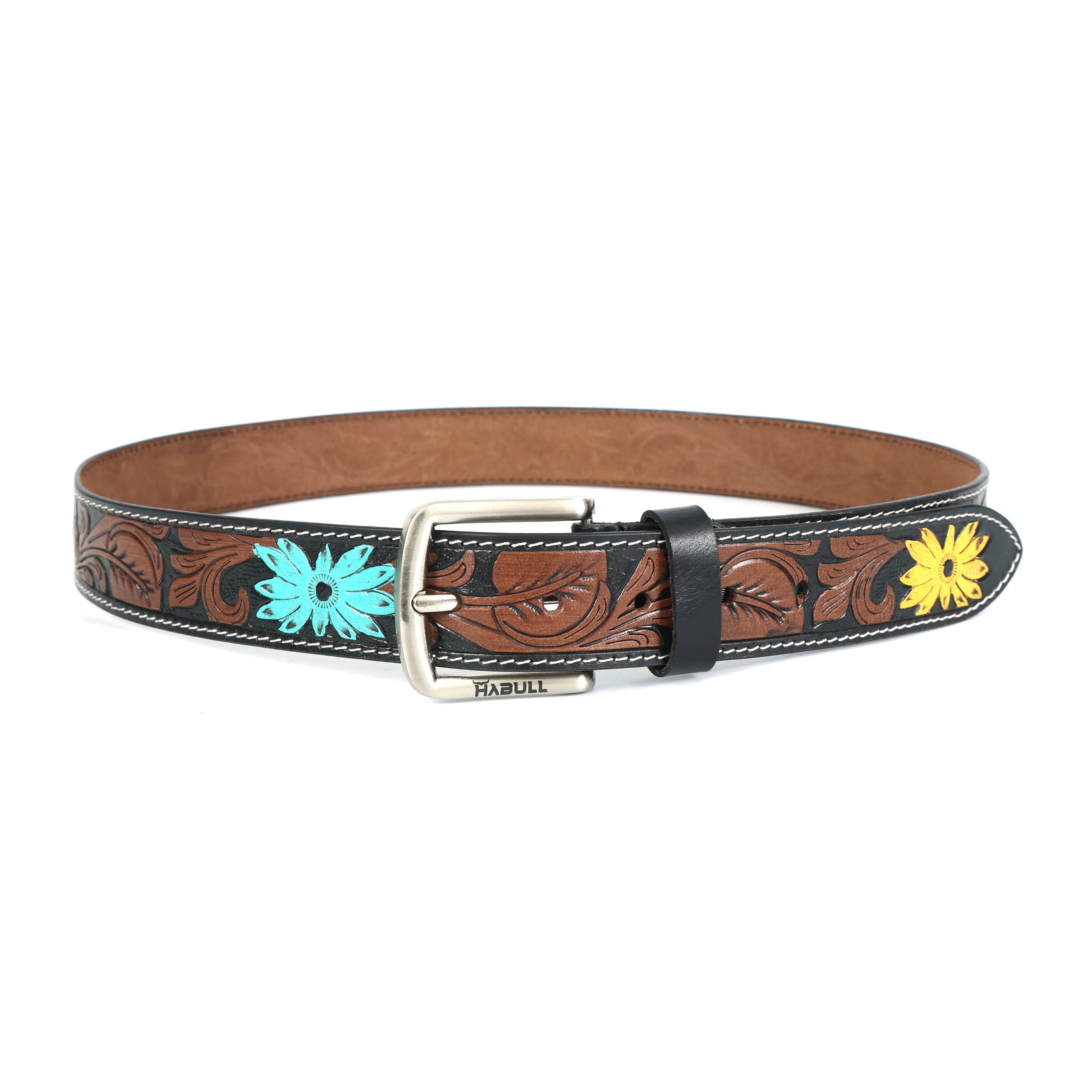 Handcrafted Leather Belt with Floral Tooled Design – Western Style Fashion Accessory