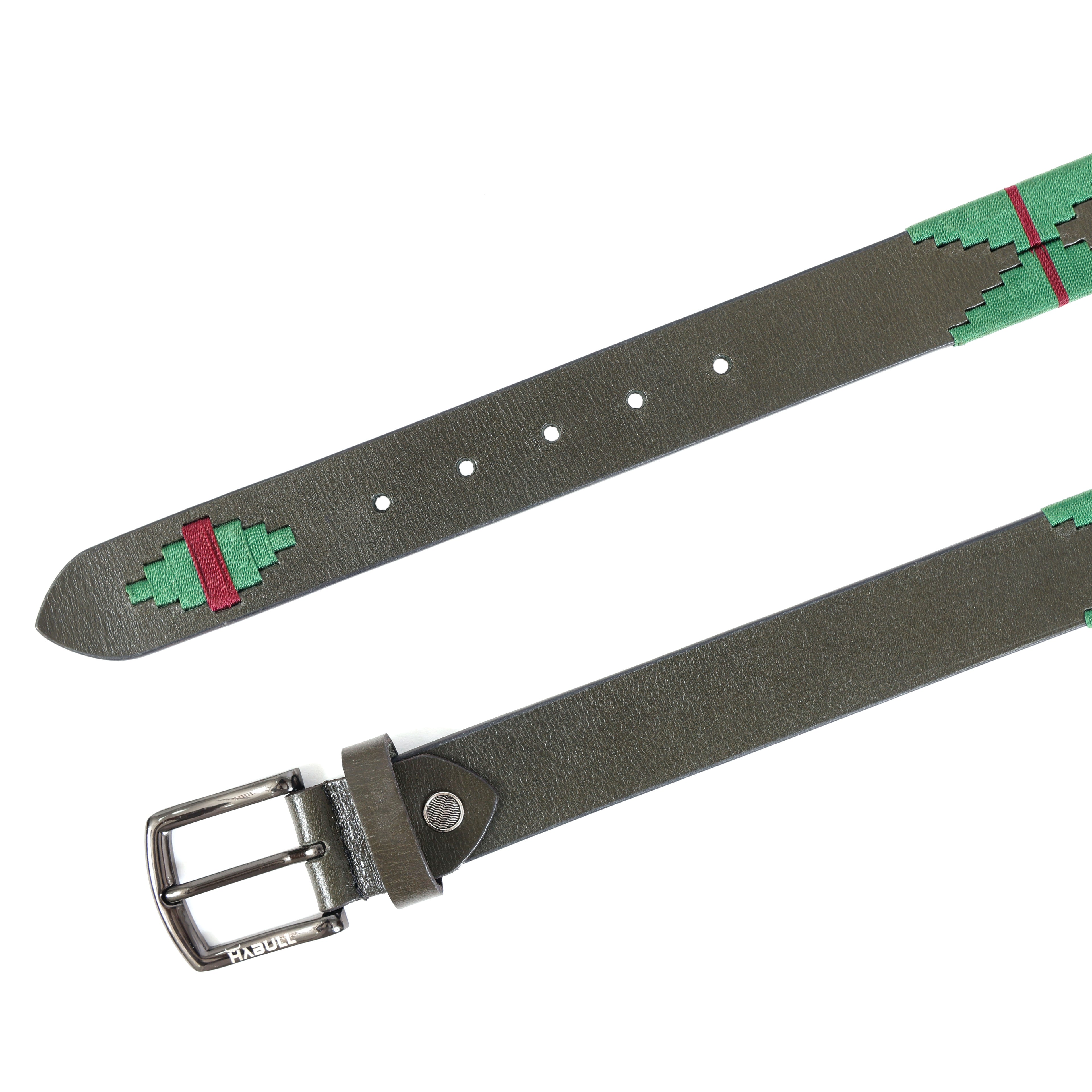 Handcrafted Polo Genuine Leather Belt – Black Strap with Green & Red Stitching