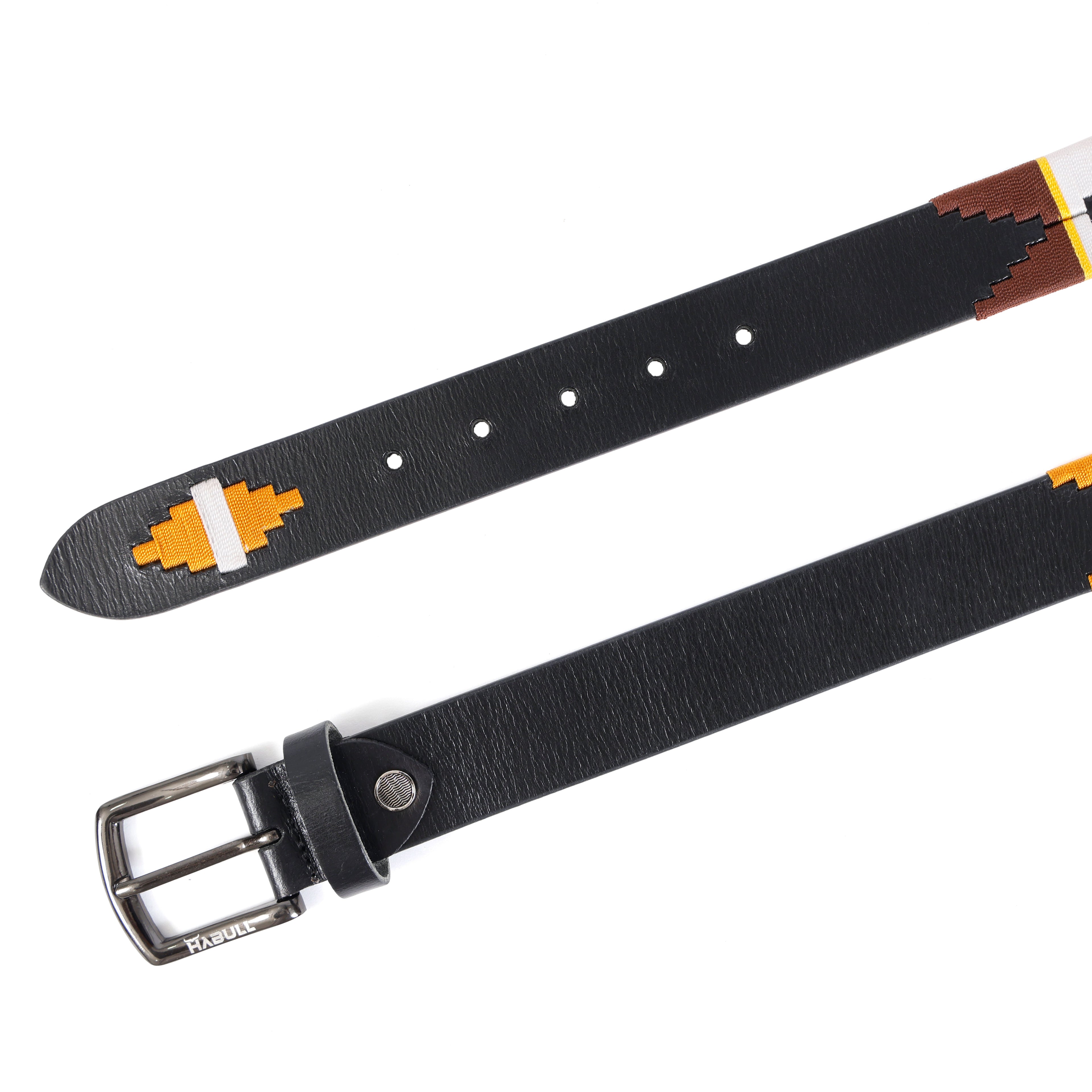 Handcafted Polo Genuine Leather Belt – Black Strap with Black Buckle & Multicolor Stitching