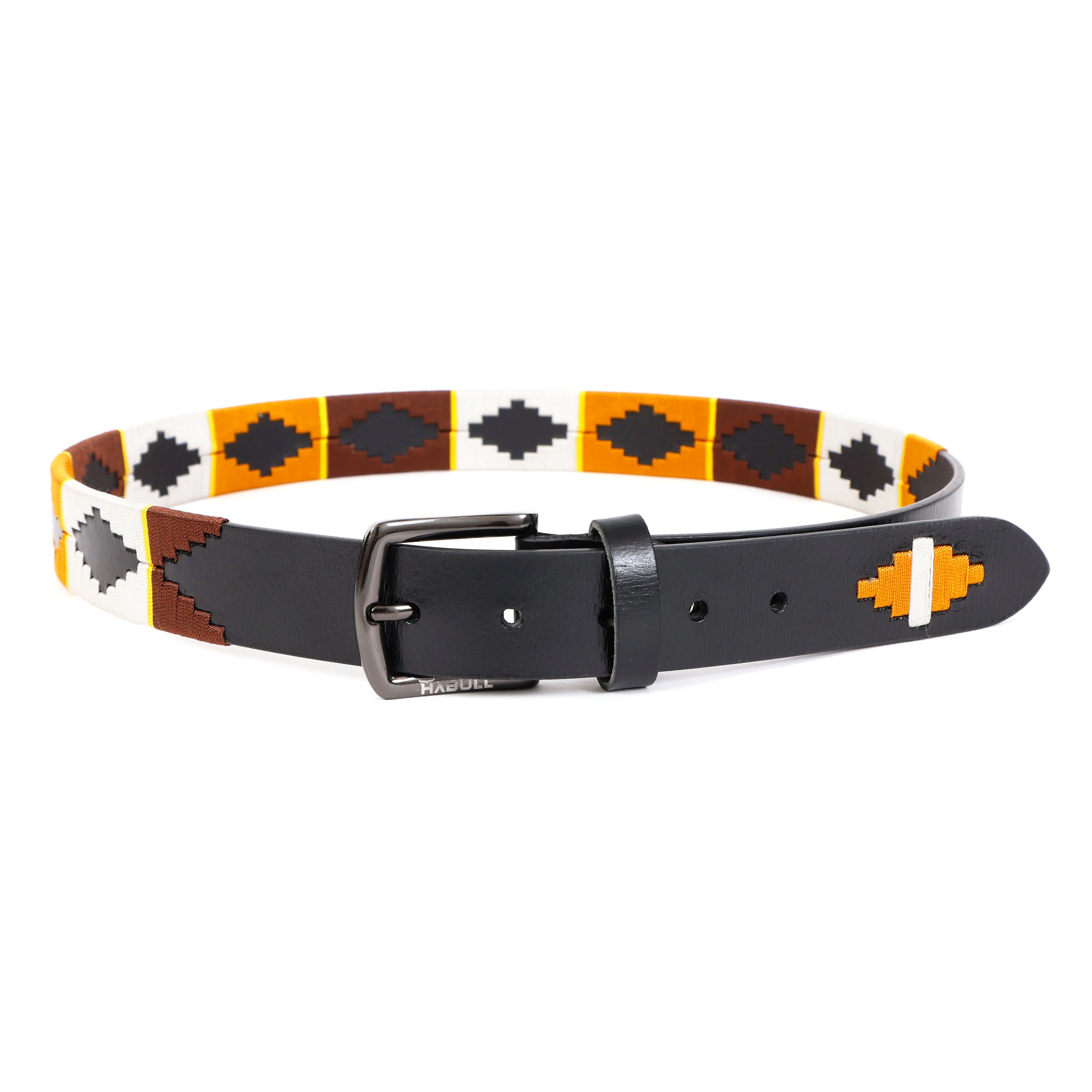 Handcafted Polo Genuine Leather Belt – Black Strap with Black Buckle & Multicolor Stitching