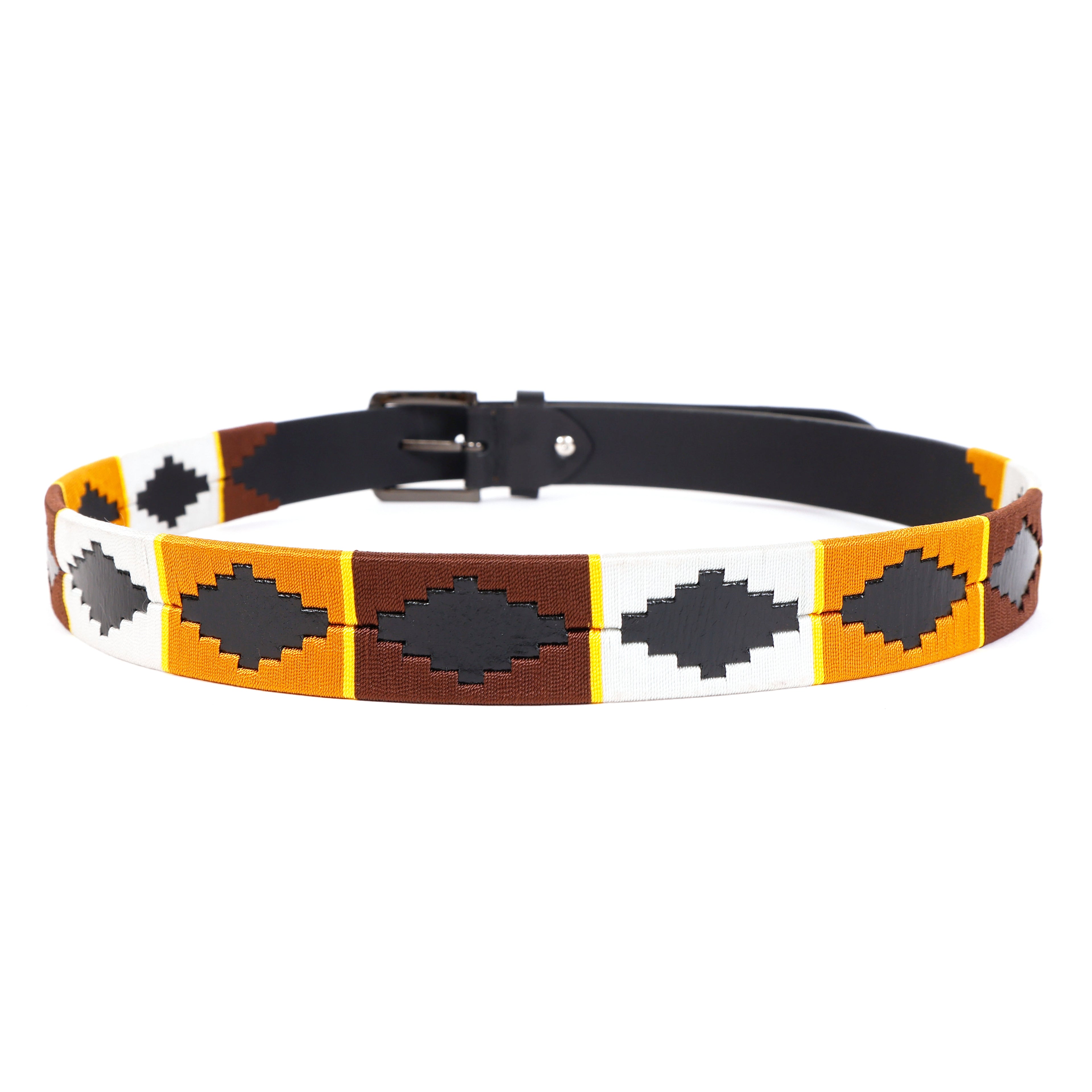 Handcafted Polo Genuine Leather Belt – Black Strap with Black Buckle & Multicolor Stitching