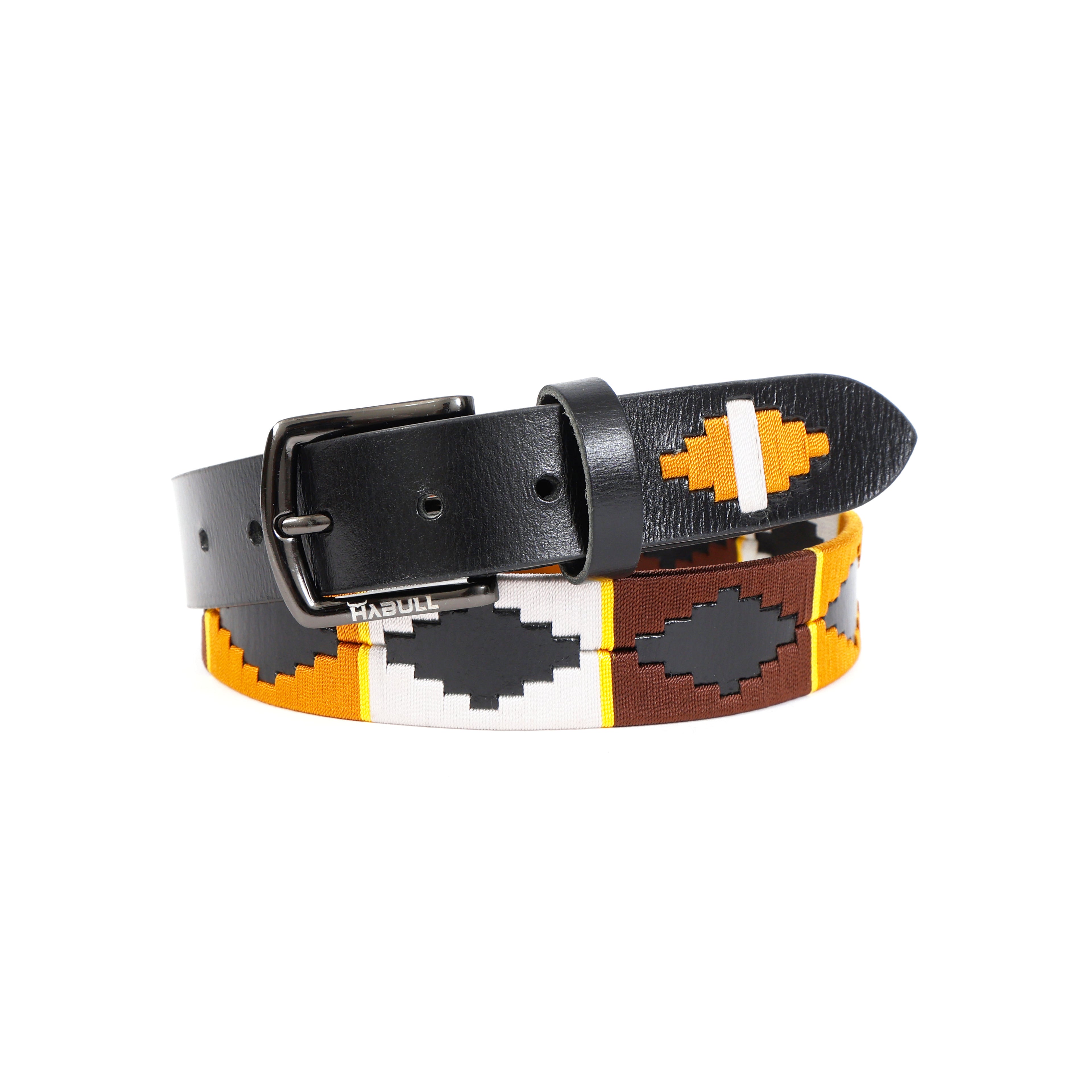 Handcafted Polo Genuine Leather Belt – Black Strap with Black Buckle & Multicolor Stitching