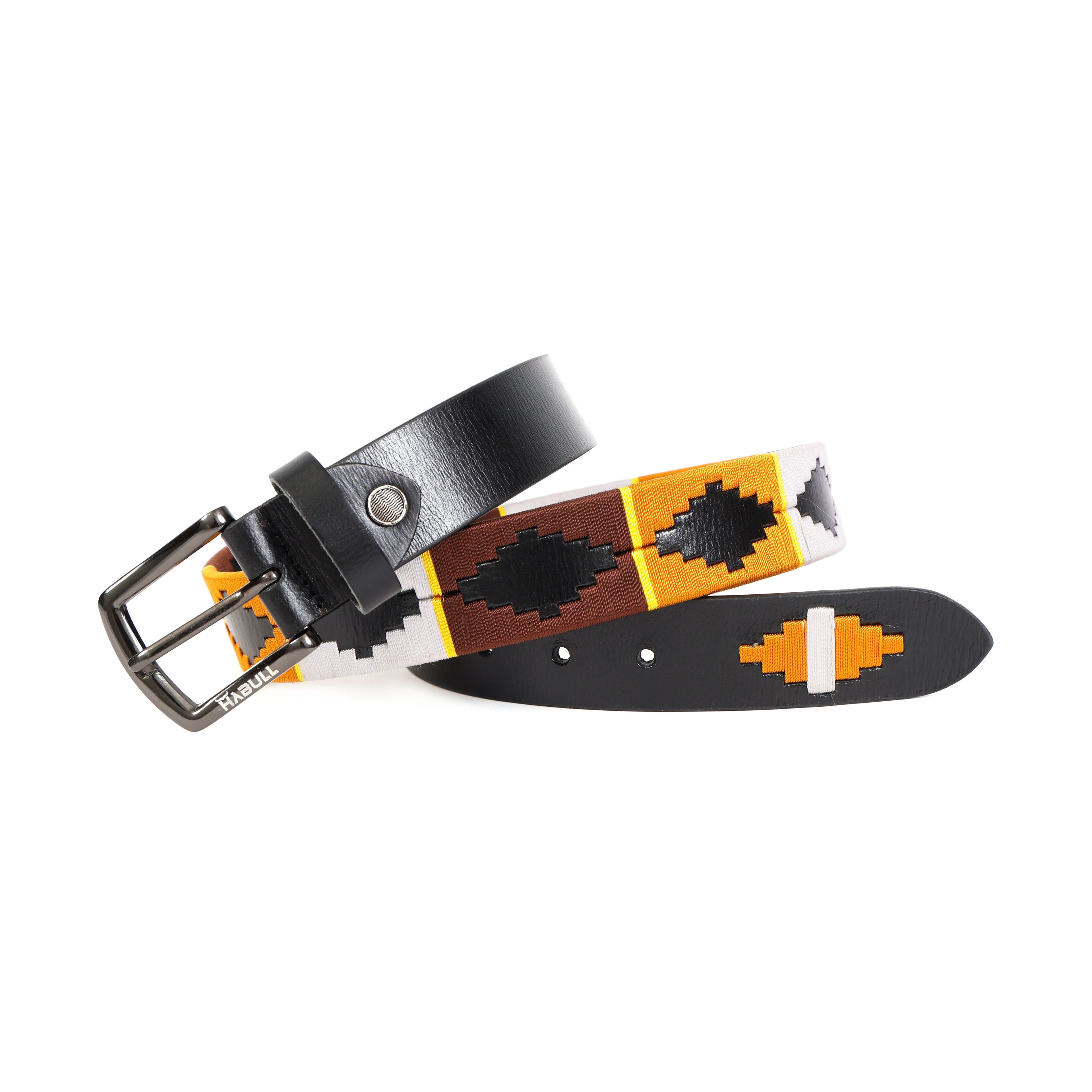 Handcafted Polo Genuine Leather Belt – Black Strap with Black Buckle & Multicolor Stitching