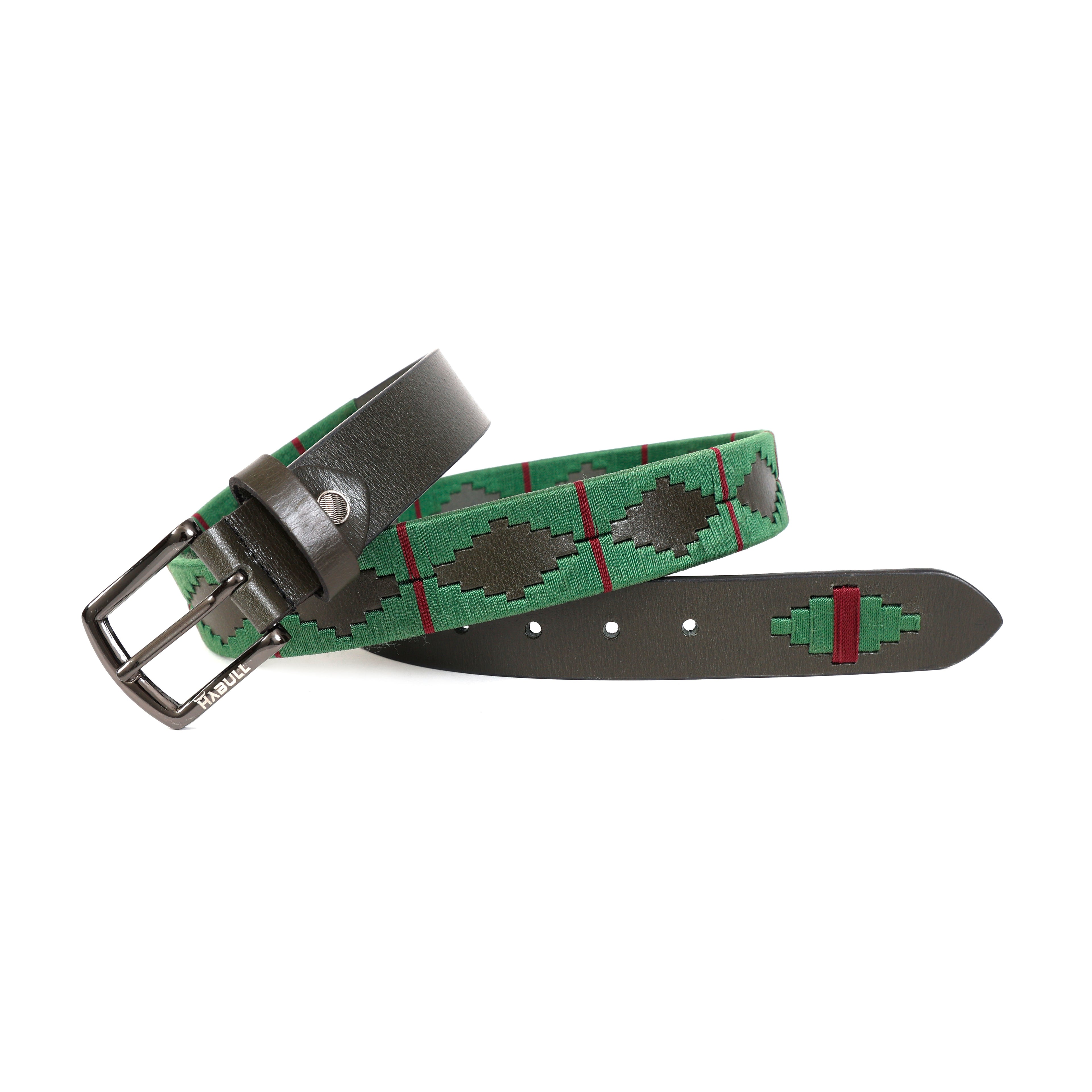 Handcrafted Polo Genuine Leather Belt – Black Strap with Green & Red Stitching