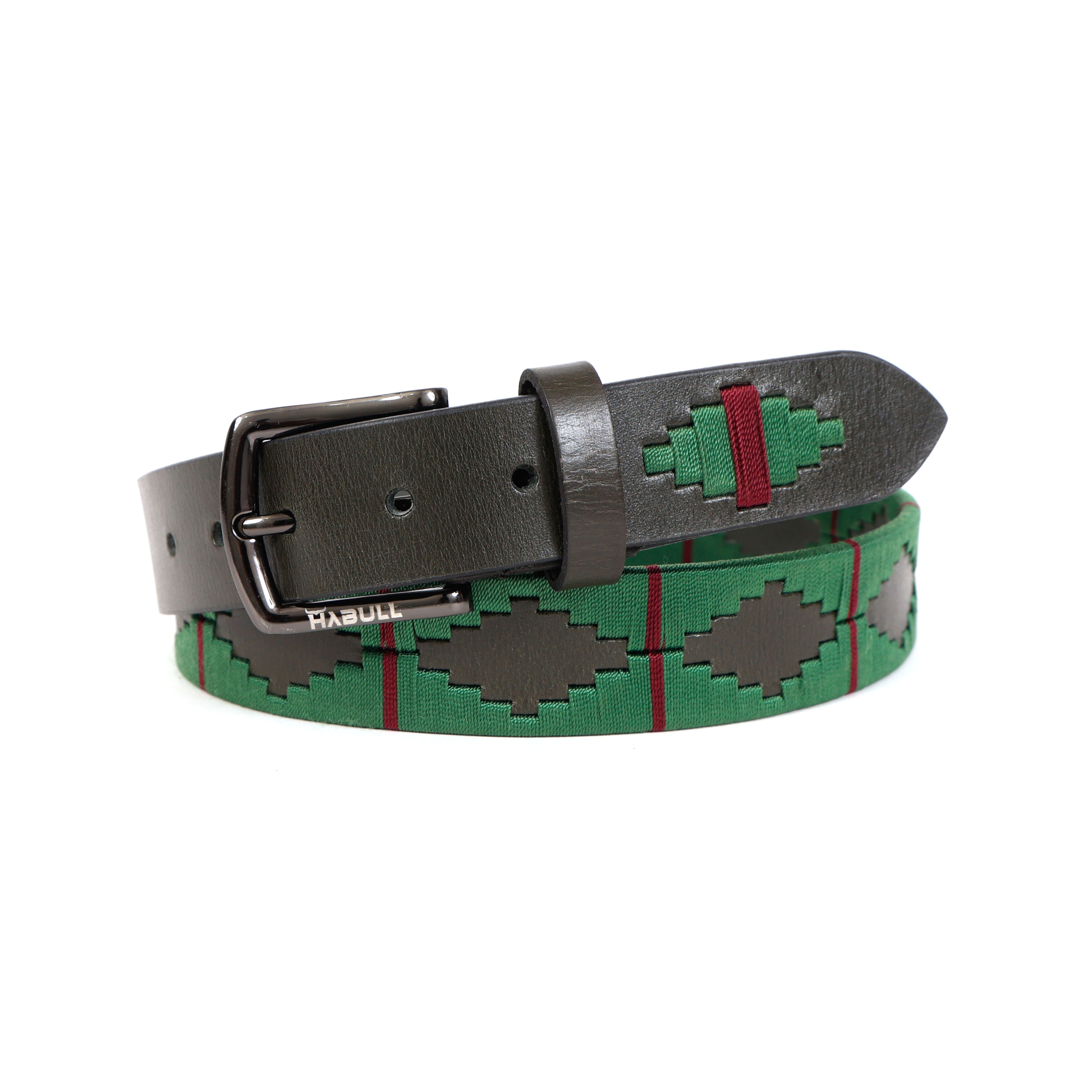 Handcrafted Polo Genuine Leather Belt – Black Strap with Green & Red Stitching