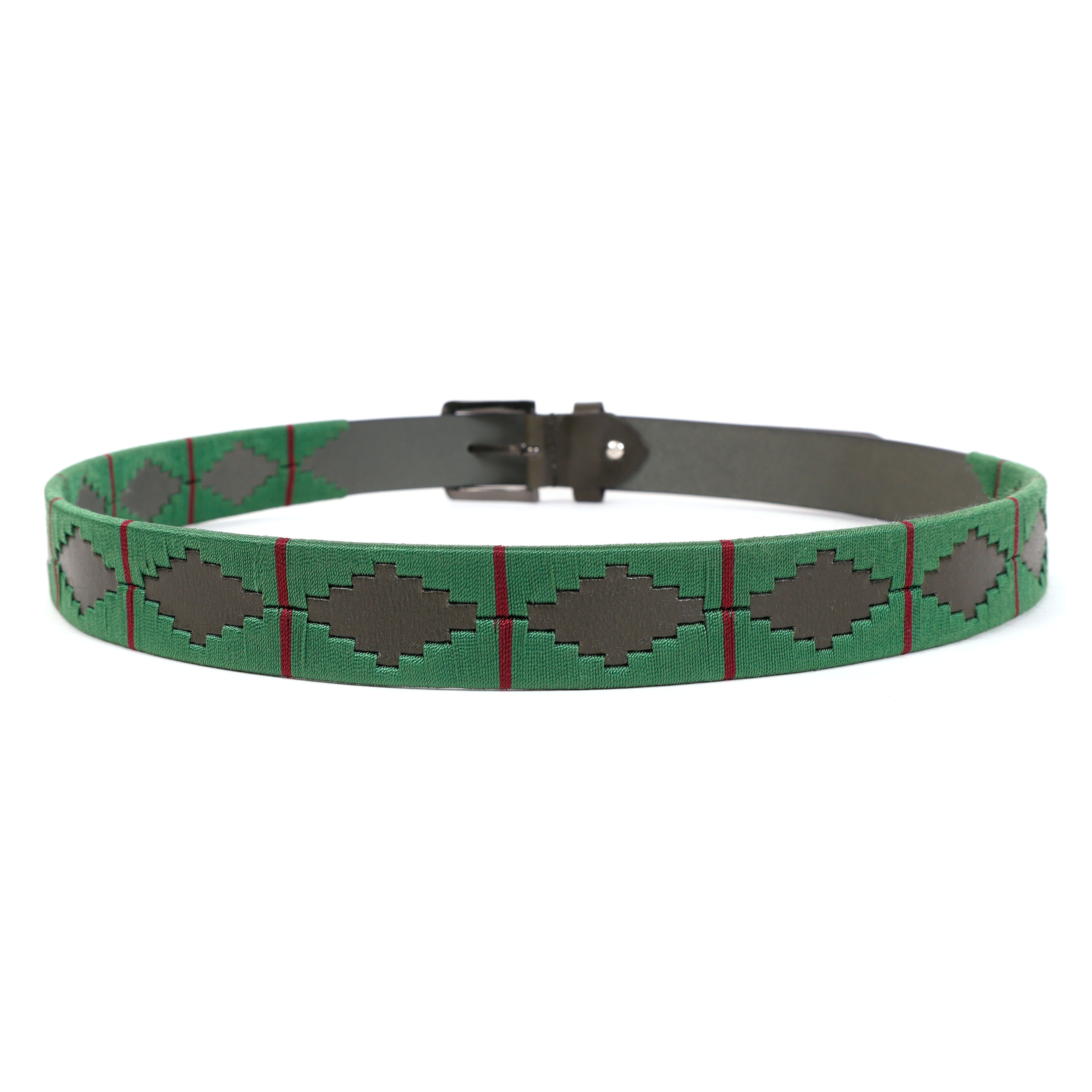 Handcrafted Polo Genuine Leather Belt – Black Strap with Green & Red Stitching