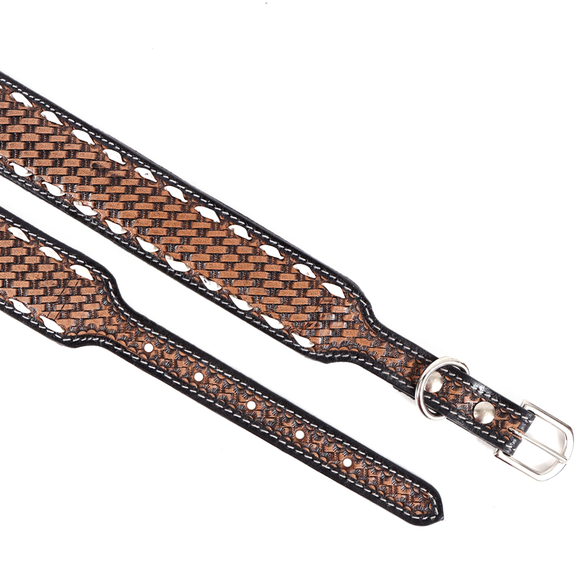 Hand-Tooled Black & Brown Leather Dog Collar – Premium Artisan Craftsmanship