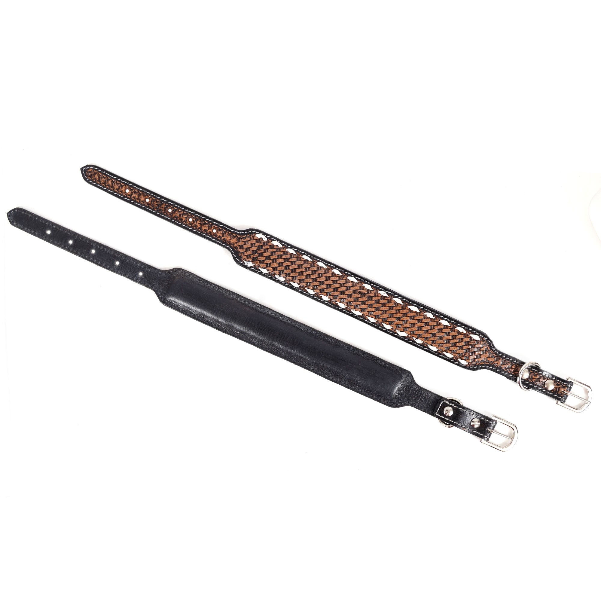 Hand-Tooled Black & Brown Leather Dog Collar – Premium Artisan Craftsmanship