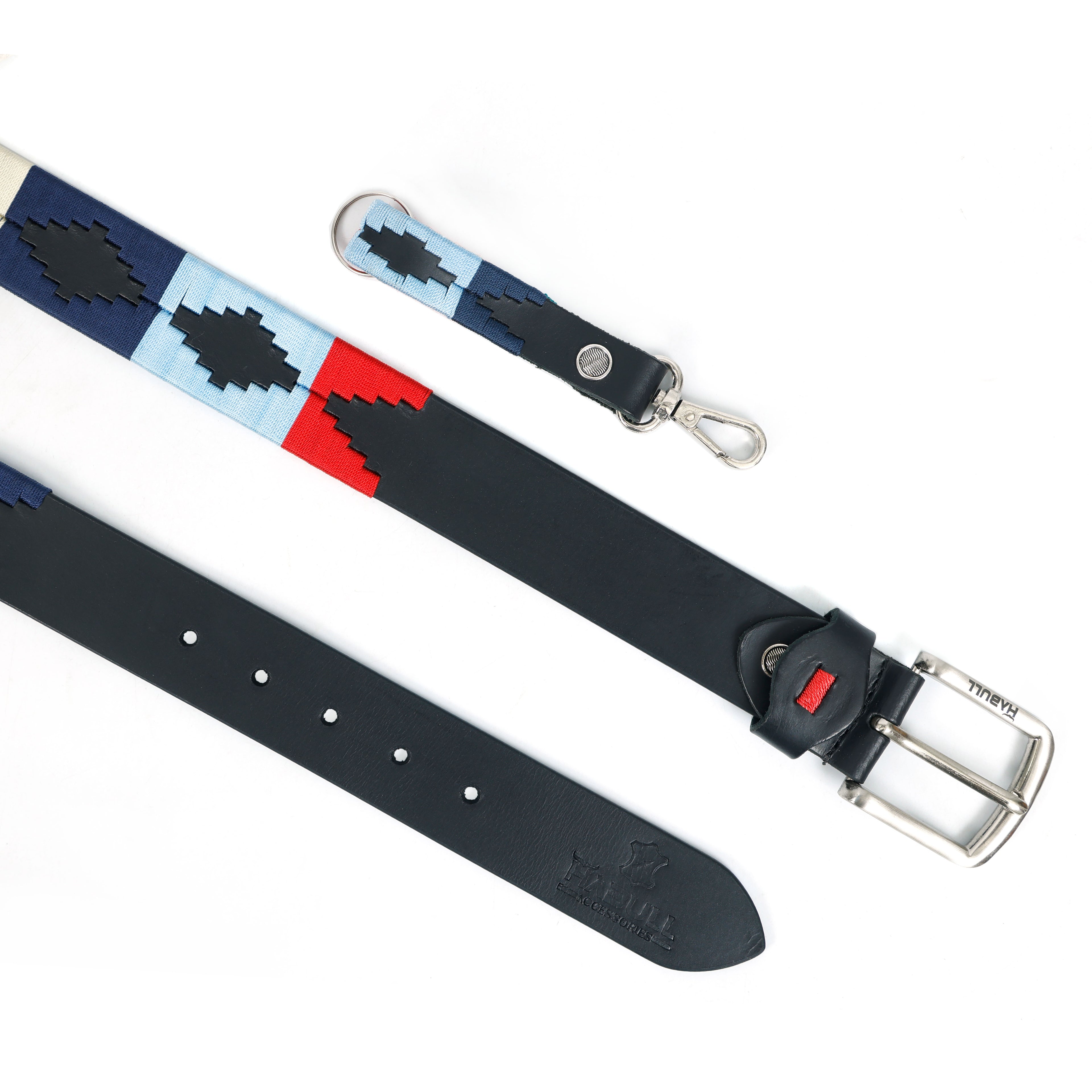 Black Leather Polo Belt with Multicolor Thread Embroidery – Handmade & Premium