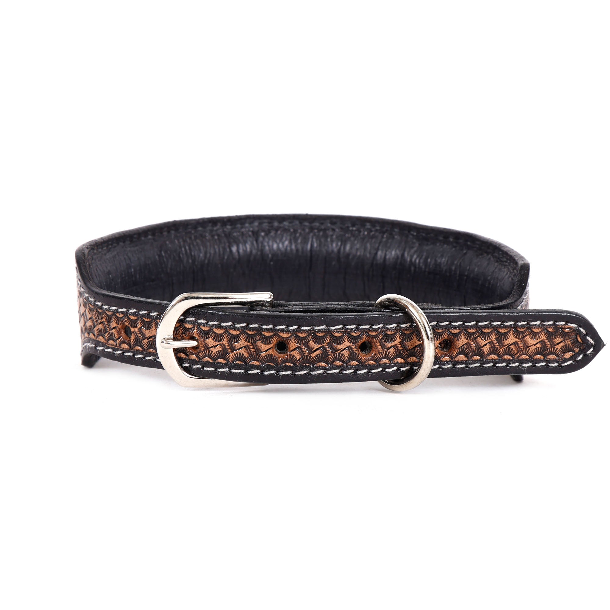 Hand-Tooled Black & Brown Leather Dog Collar – Premium Artisan Craftsmanship