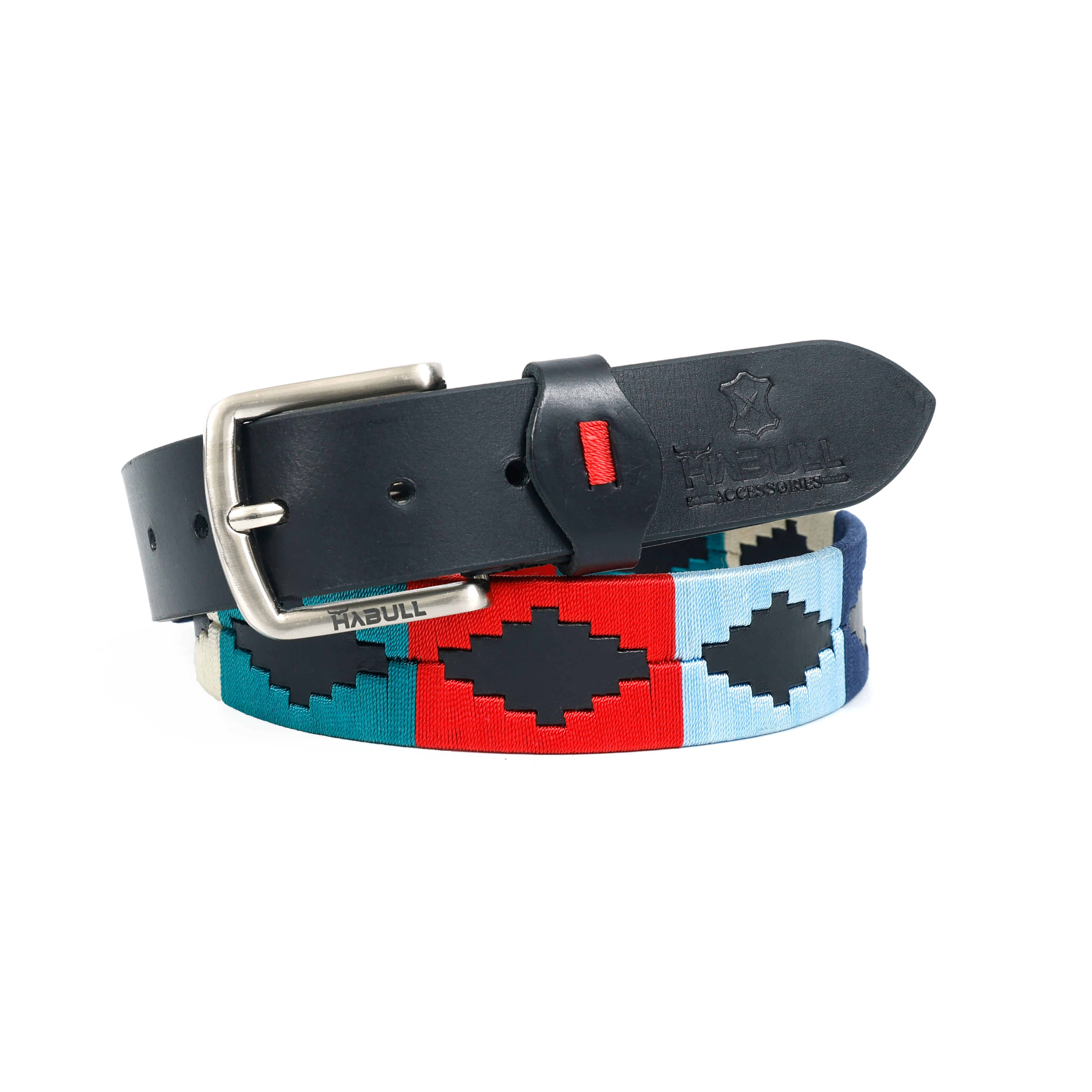 Black Leather Polo Belt with Multicolor Thread Embroidery – Handmade & Premium