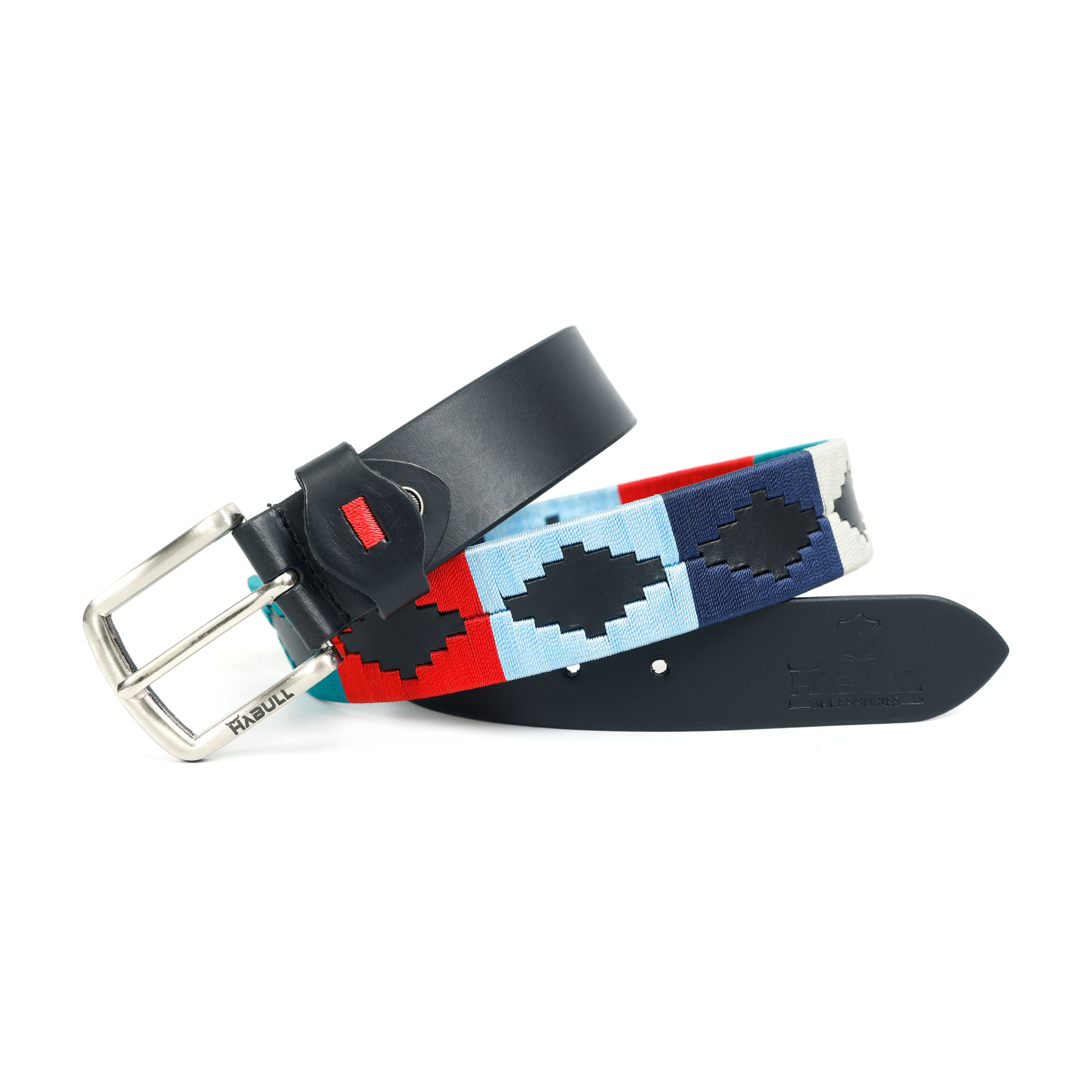 Black Leather Polo Belt with Multicolor Thread Embroidery – Handmade & Premium