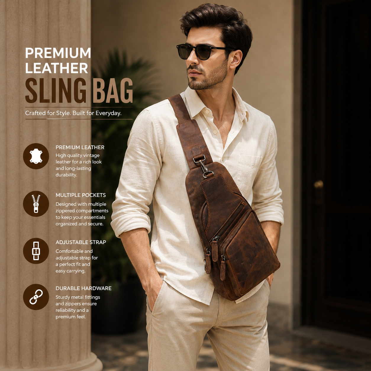 Premium Genuine Leather Sling Bag – Stylish, Durable & Perfect for Everyday Use