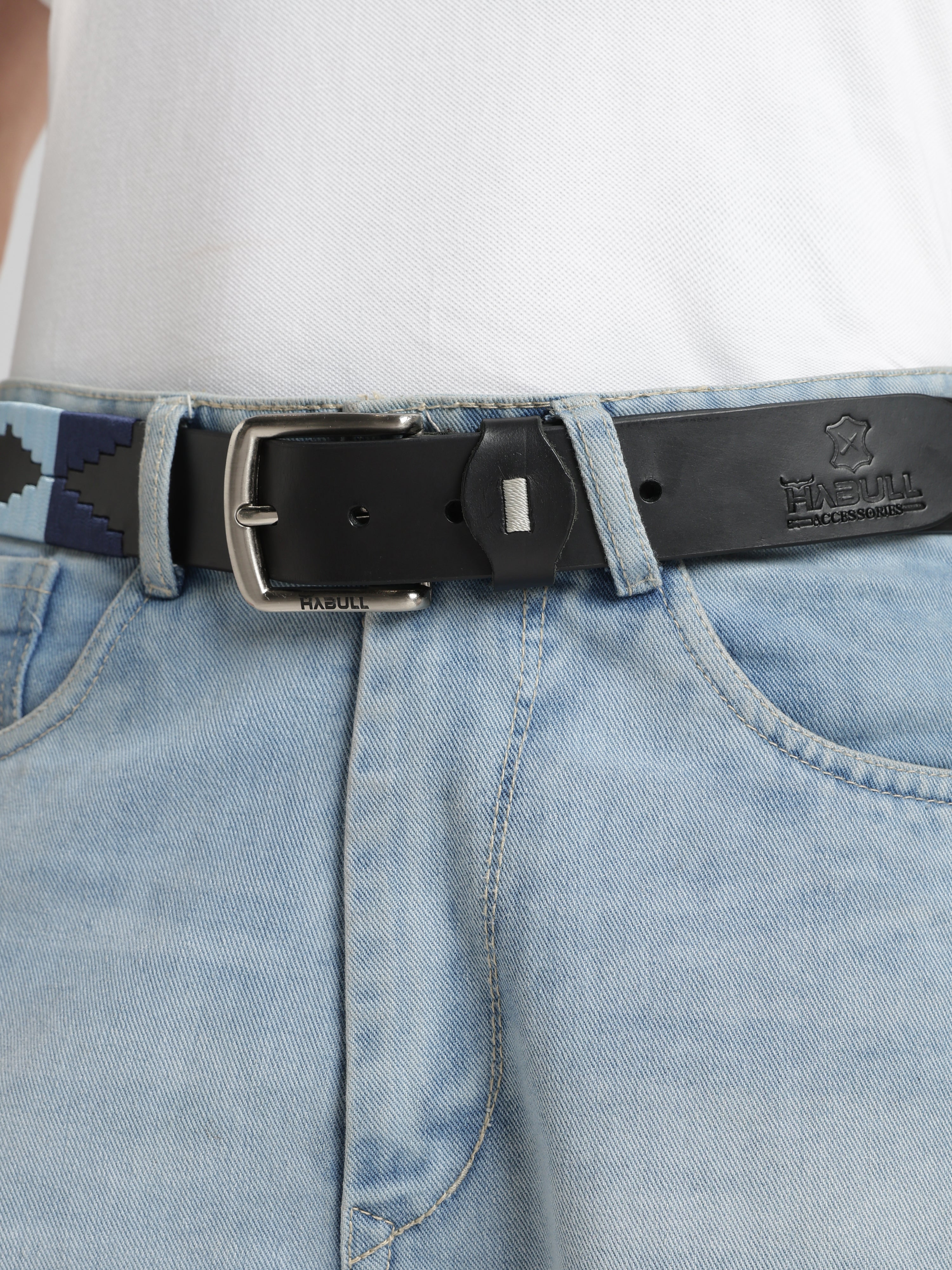 Black Leather Polo Belt with Multicolor Thread Embroidery – Handmade & Premium