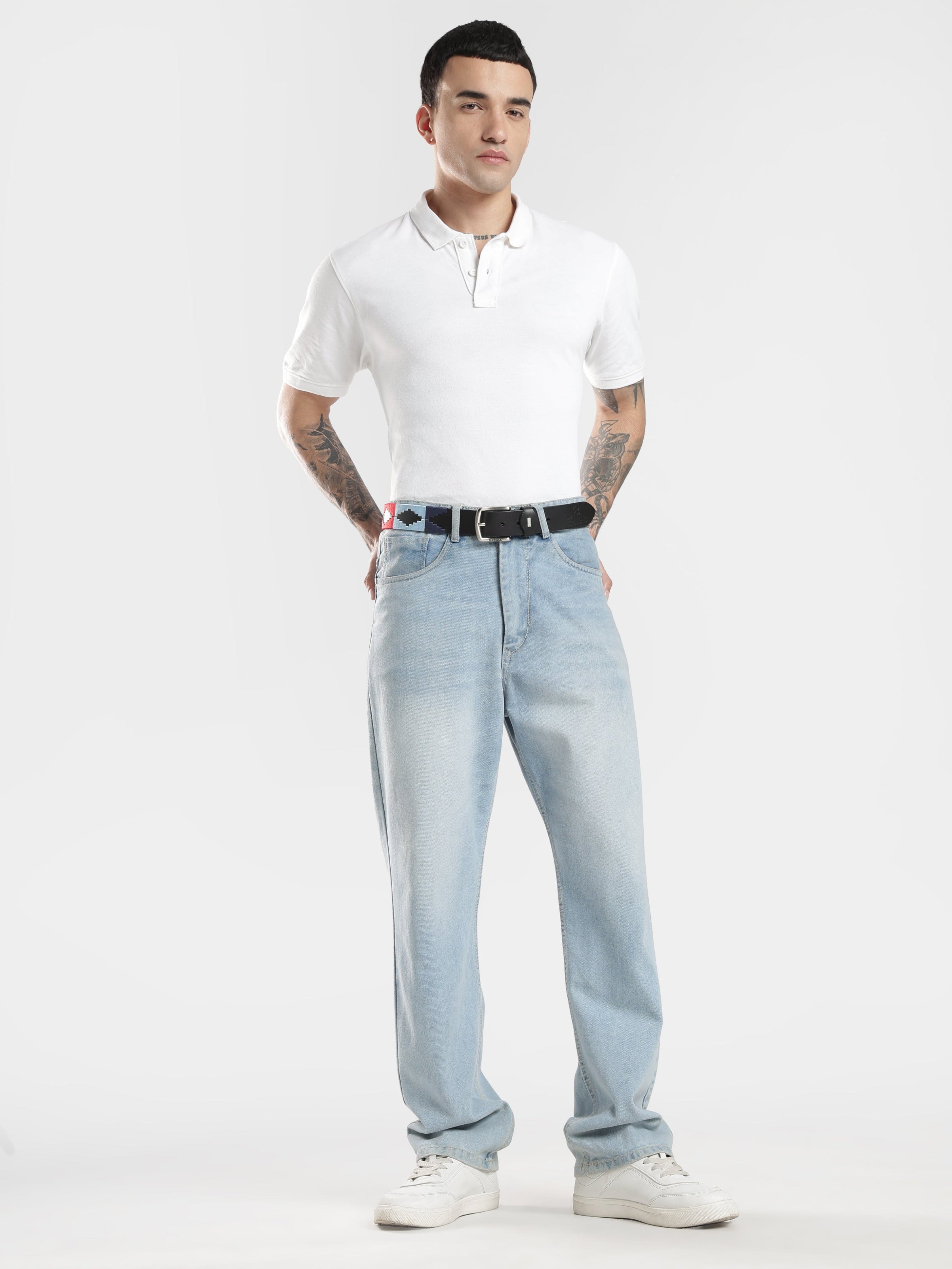 Black Leather Polo Belt with Multicolor Thread Embroidery – Handmade & Premium