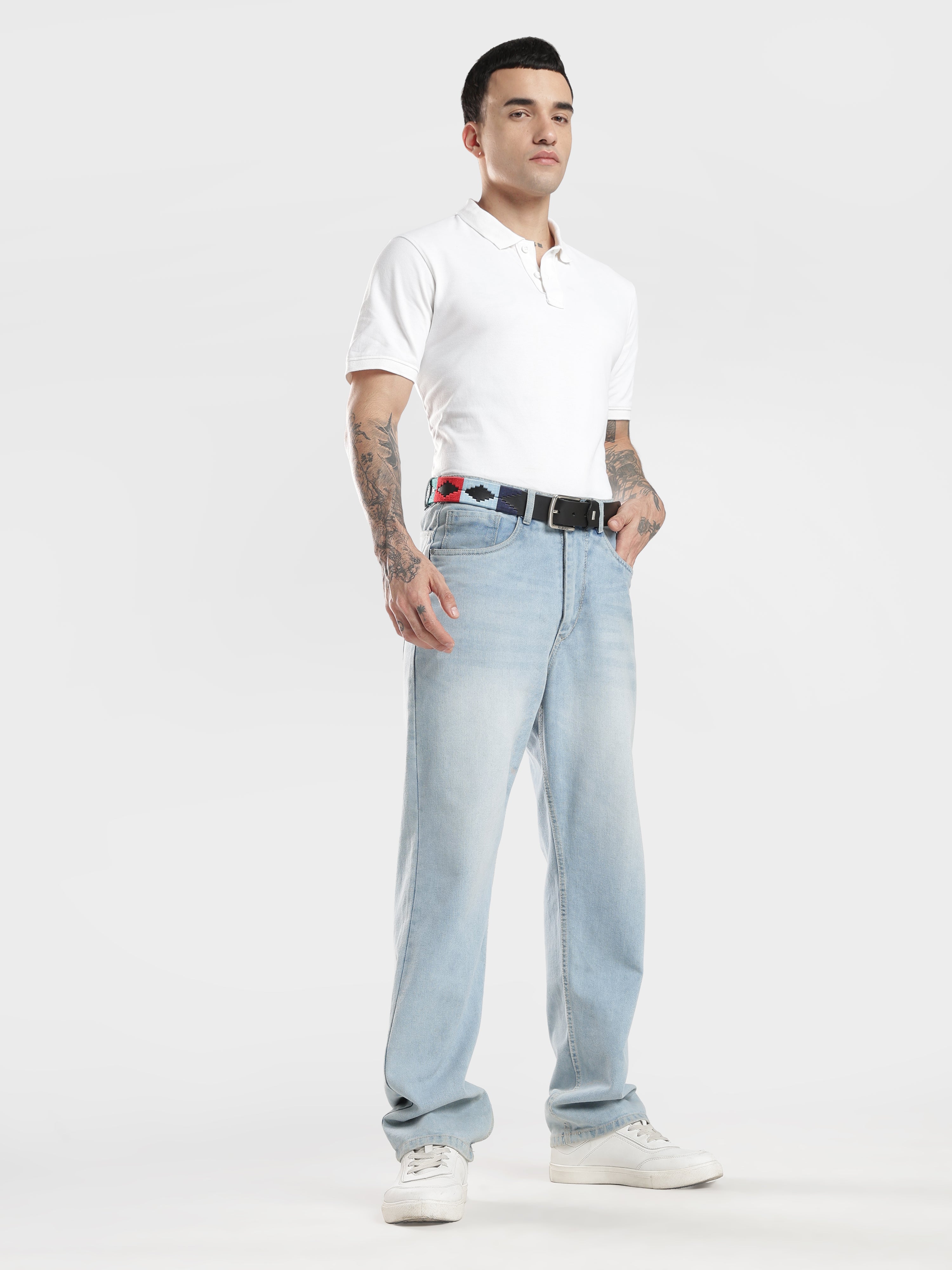 Black Leather Polo Belt with Multicolor Thread Embroidery – Handmade & Premium